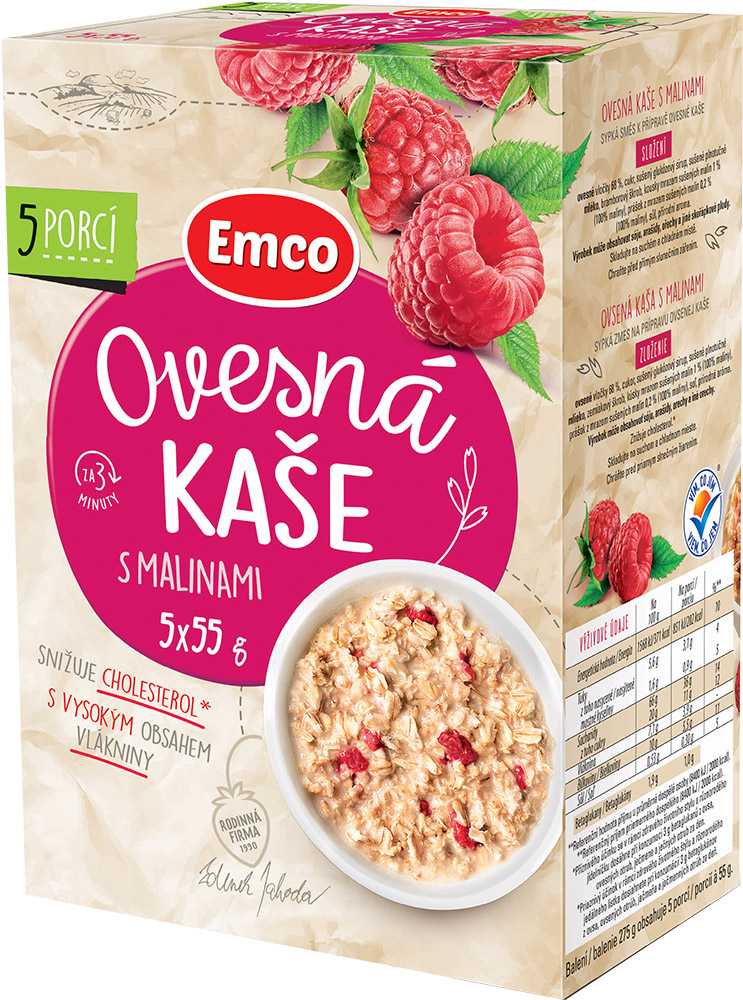 Ovesná kaše s malinami 5 x 55 g