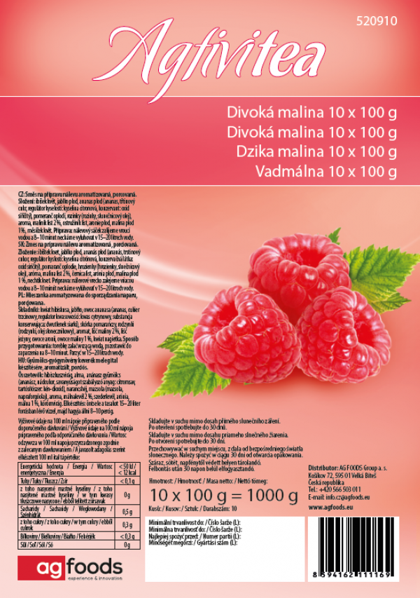 Čaj Agtivitea Divoká Malina, 10 x 100 g