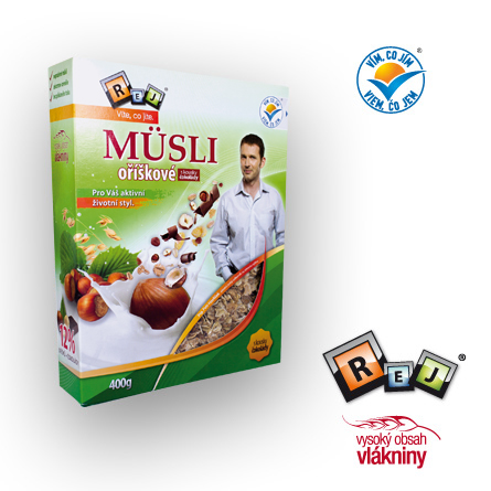 Müsli z řady Víte, co jíte od REJ food - kombinace ovesných vloček a oříšků